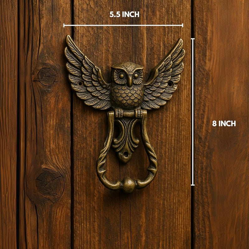 REPLICARTZUS Owl Door Knocker – Heavy Duty Iron Door Handle with Antique Finish, 5.5" x 8" Vintage Front Door Knocker for Garden, Wooden House, Farmhouse & Home Décor - Image 4
